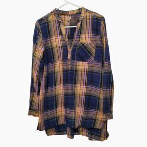 True Craft Women's Plaid Tunic Long Sleeve Top Size S Purple Blue Orange Pink